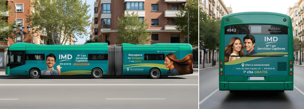 Branding e identidad visual de Clinica Capilar IMD - Rotulación de autobus